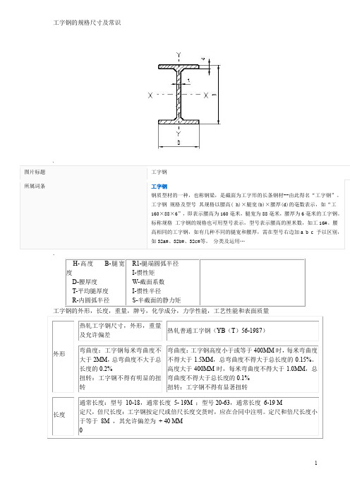 工字钢的规格尺寸及常识