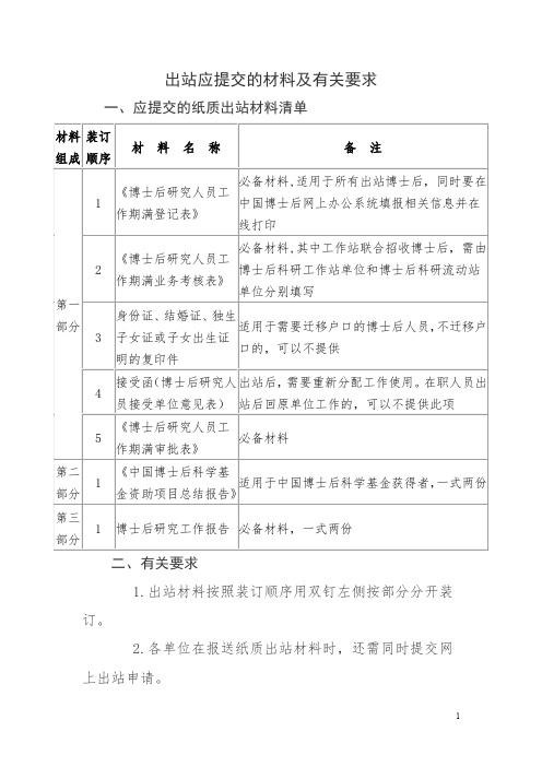 出站应提交的材料及有关要求