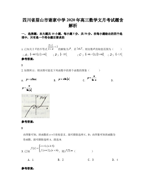 四川省眉山市谢家中学2020年高三数学文月考试题含解析