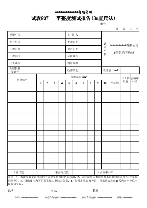 平整度测试报告(3m直尺法)