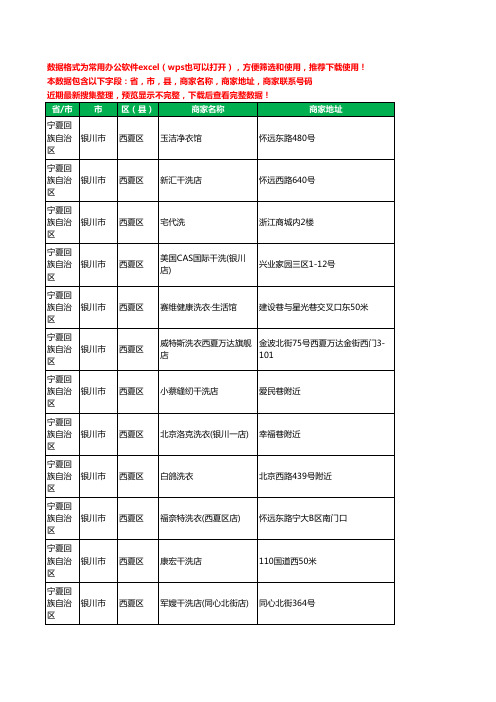 2020新版宁夏回族自治区银川市西夏区洗衣店工商企业公司商家名录名单联系电话号码地址大全34家