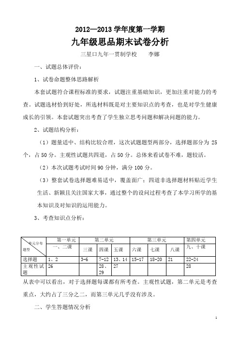 2012-2013 九 上期末思品试卷分析