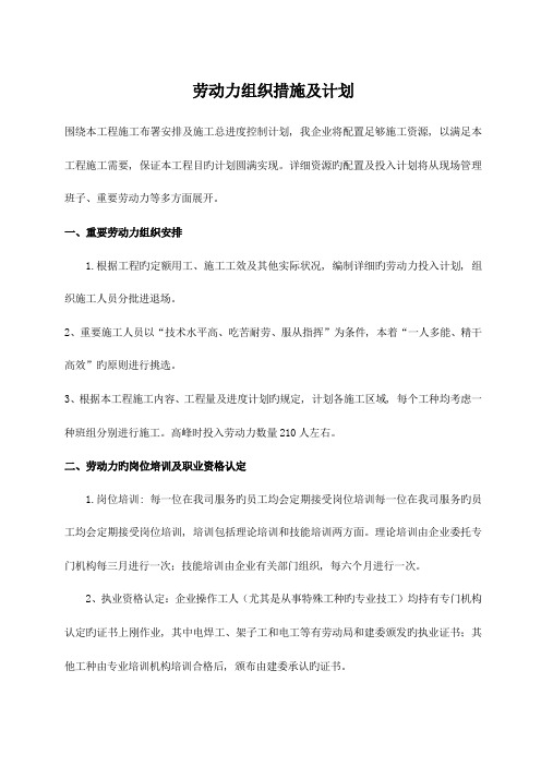 劳动力组织措施及计划