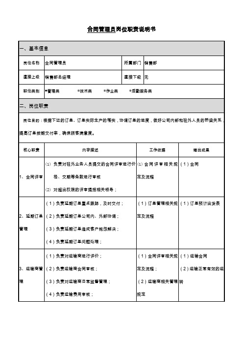 岗位职责说明(汇编关键岗位)DOC