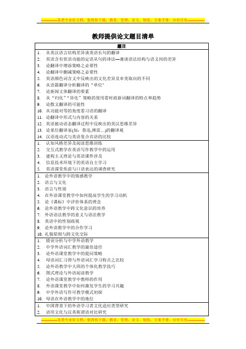 毕业论文备选清单