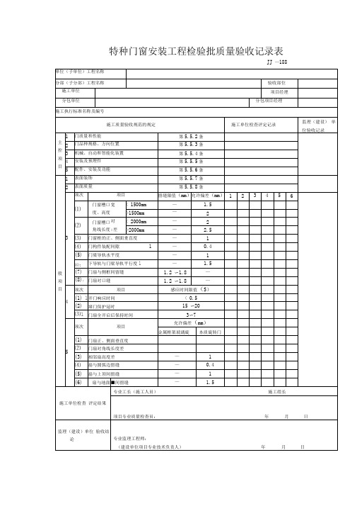 特种门窗安装工程检验批质量验收记录表