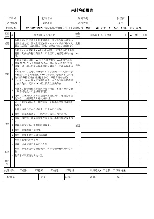 螺丝、螺母来料检验报告