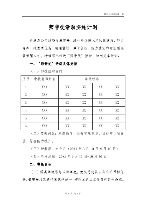 师带徒活动实施计划-54doc