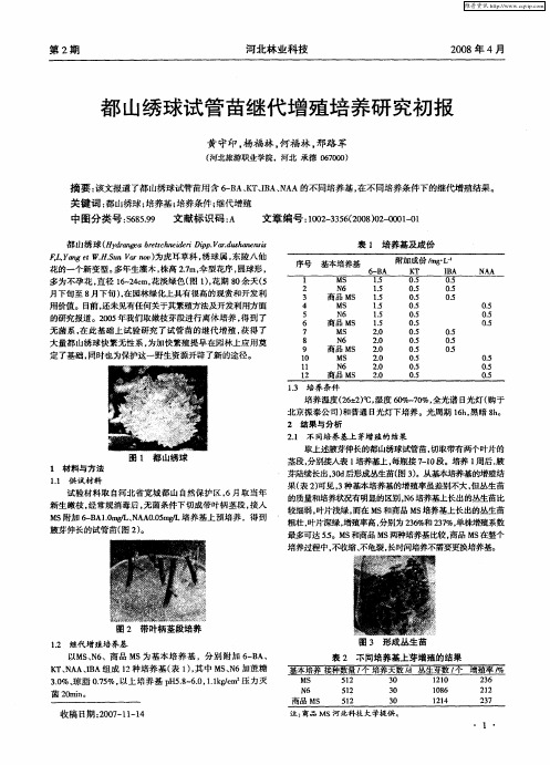 都山绣球试管苗继代增殖培养研究初报