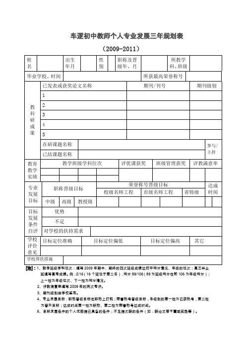 教师发展规划表