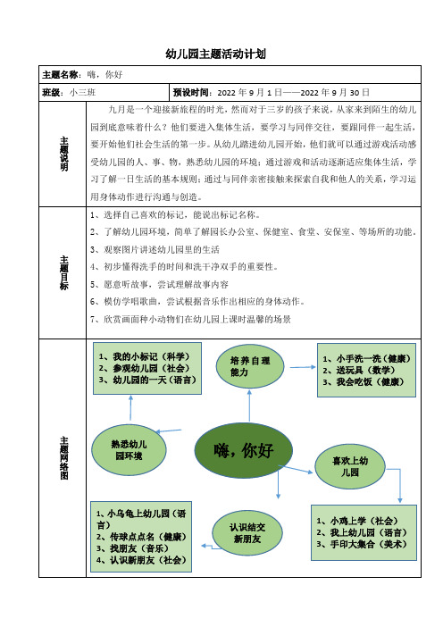 幼儿园小班嗨,你好主题活动计划