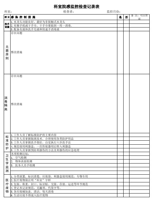 科室院感监控检查记录表 