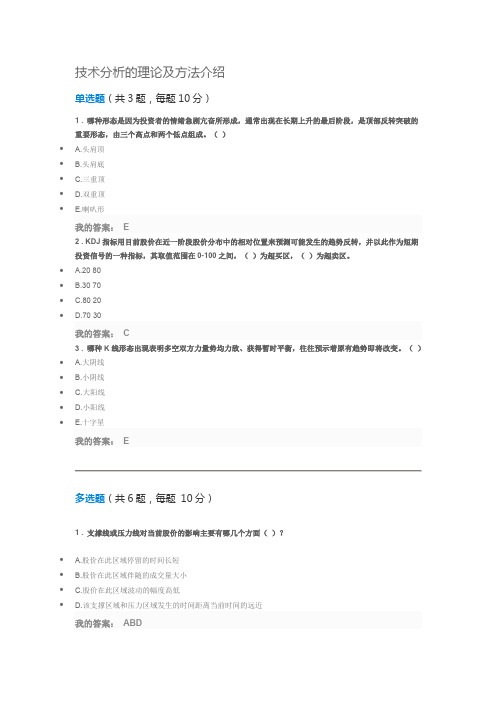 技术分析的理论及方法介绍 课后测试100分