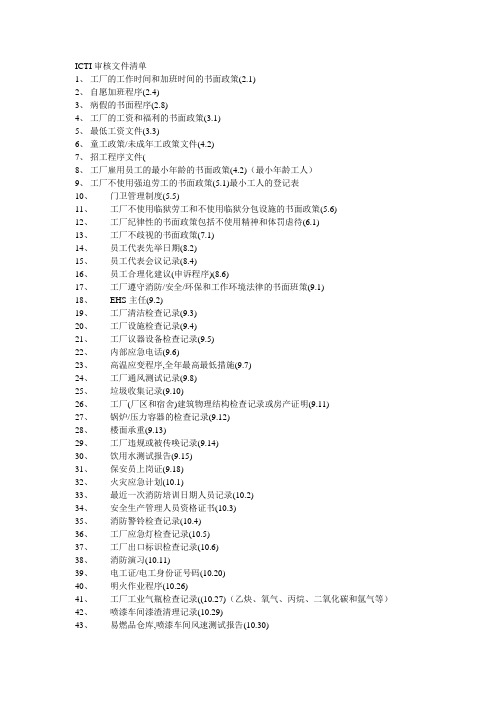 ICTI审核文件清单