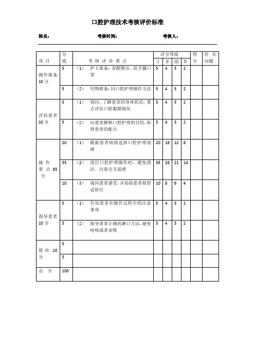 口腔护理考核评价标准