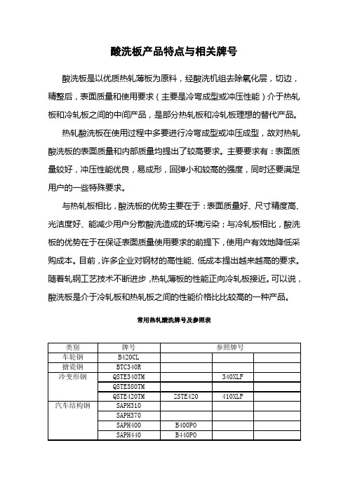 酸洗板产品特点与相关牌号