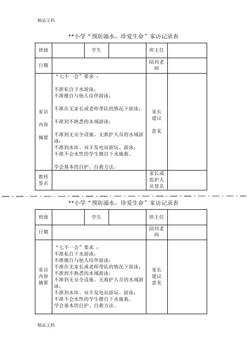 最新xx小学防溺水家访记录表资料