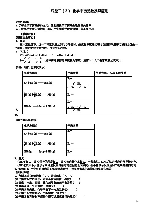 2019-2020学年高三化学一轮复习专题二化学平衡常数及其应用