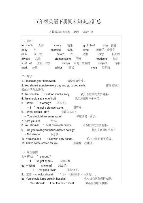 五年级英语下册期末知识点汇总(人教新起点)