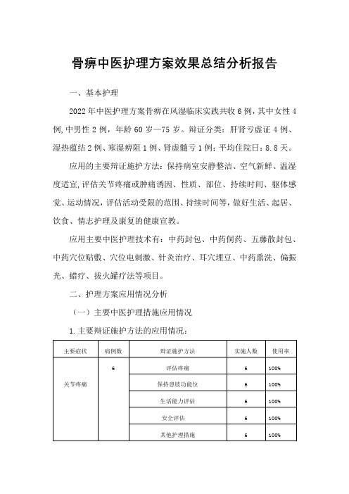 骨痹中医护理方案效果总结分析报告