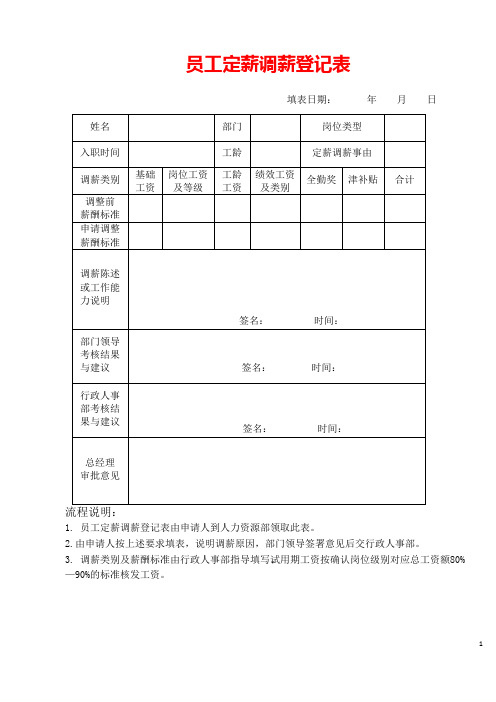 员工定薪调薪登记表