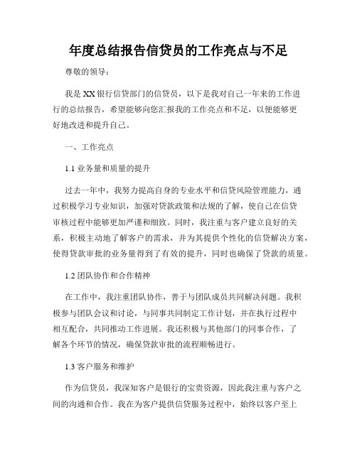 年度总结报告信贷员的工作亮点与不足