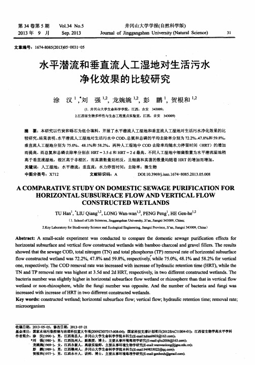 水平潜流和垂直流人工湿地对生活污水净化效果的比较研究
