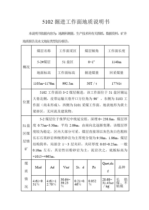 5102掘进工作面地质说明书