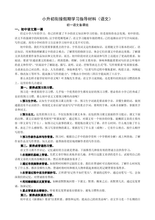 小升初衔接假期学习指导材料语文