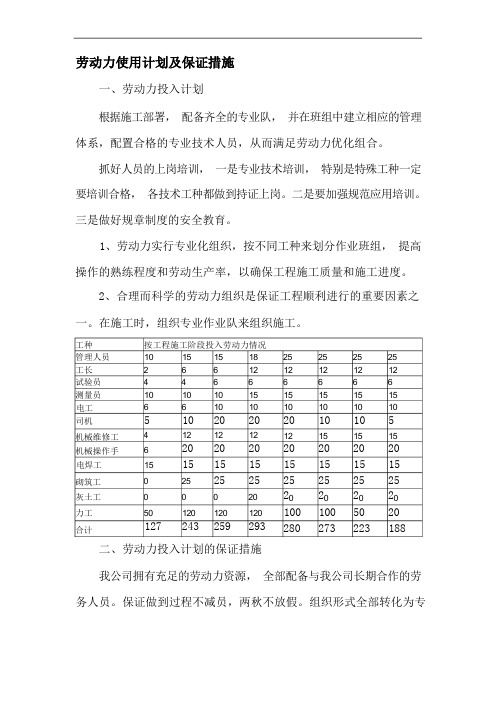 劳动力使用计划及保证措施