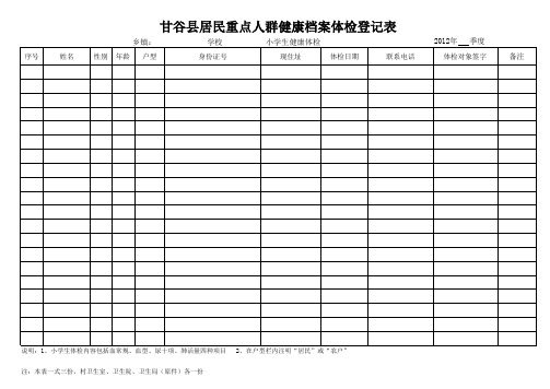 学生健康体检登记表