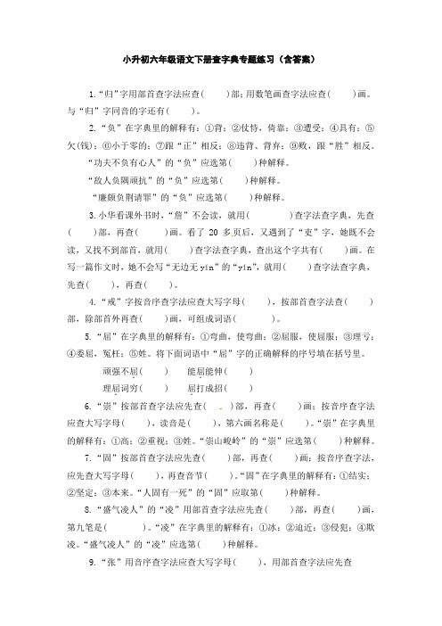 小升初六年级语文下册查字典专题练习(附答案)