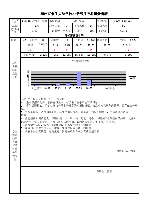 五年1班语文质量分析