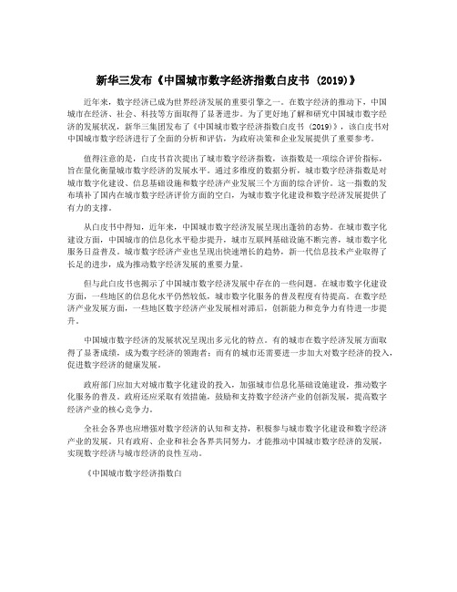 新华三发布《中国城市数字经济指数白皮书 (2019)》