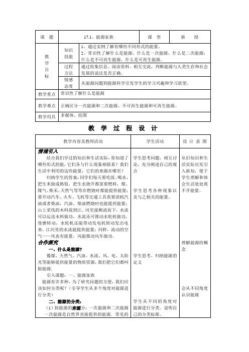 人教版-物理-九年级全一册-能源家族教案