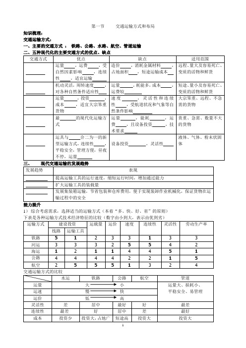 5.1交通运输方式和布局(教学一体案学案)