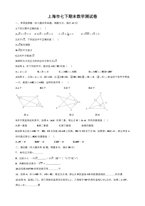 上海市(沪教版)七年级数学下学期期末测试卷