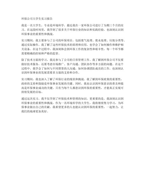 环保公司大学生实习报告