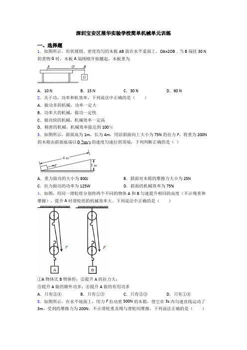 深圳宝安区展华实验学校简单机械单元训练