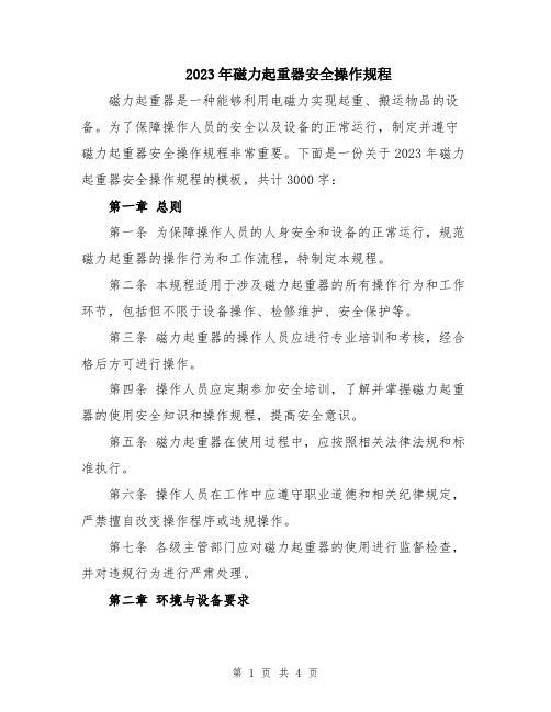 2023年磁力起重器安全操作规程