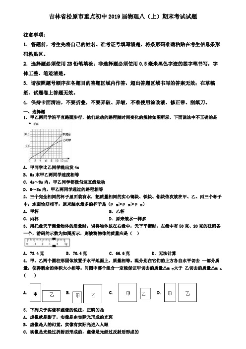吉林省松原市重点初中2019届物理八(上)期末考试试题