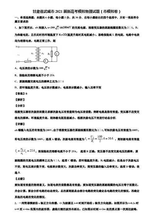 甘肃省武威市2021届新高考模拟物理试题(市模拟卷)含解析