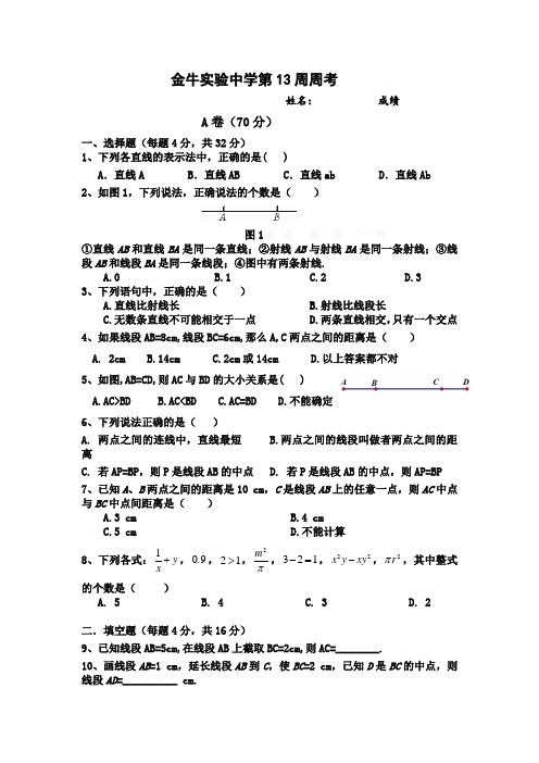 七年级数学成都市金牛实验中学初2016级第13周周考