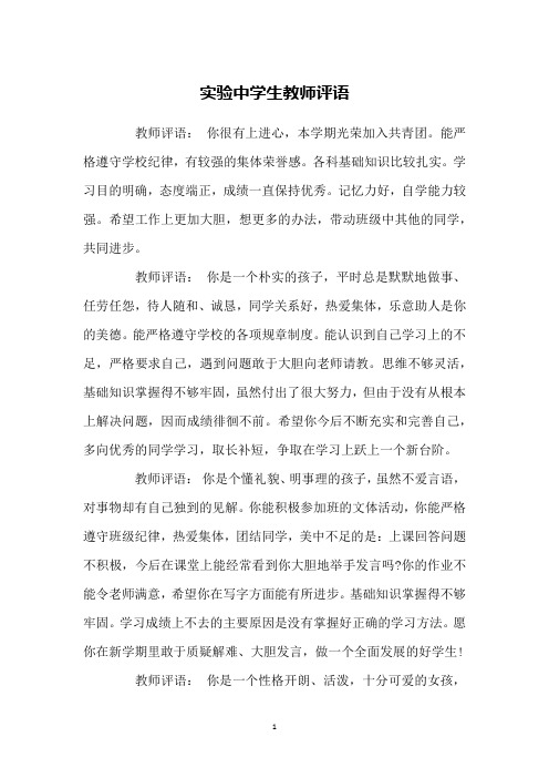 实验中学生教师评语