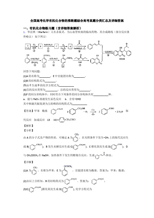 全国高考化学有机化合物的推断题综合高考真题分类汇总及详细答案