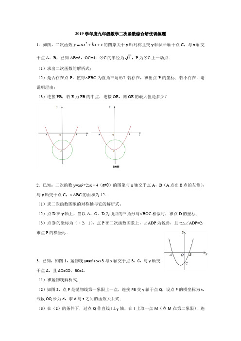 2019学年度九年级数学二次函数综合培优训练题(附答案详解)