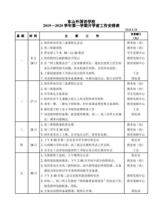 2019—2020学年第一学期开学前工作安排表.doc