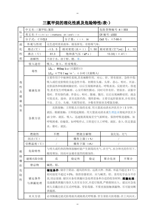 三氯甲烷的理化性质及危险特性