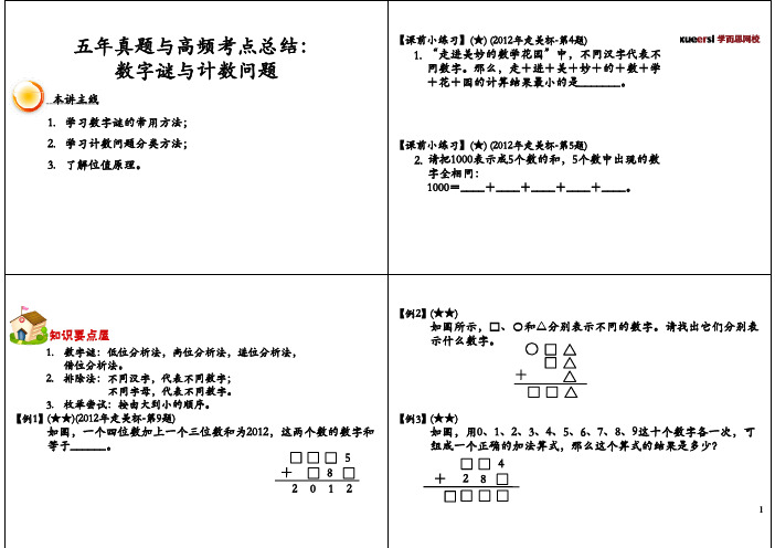 五年真题与高频考点总结：数字谜与计数问题