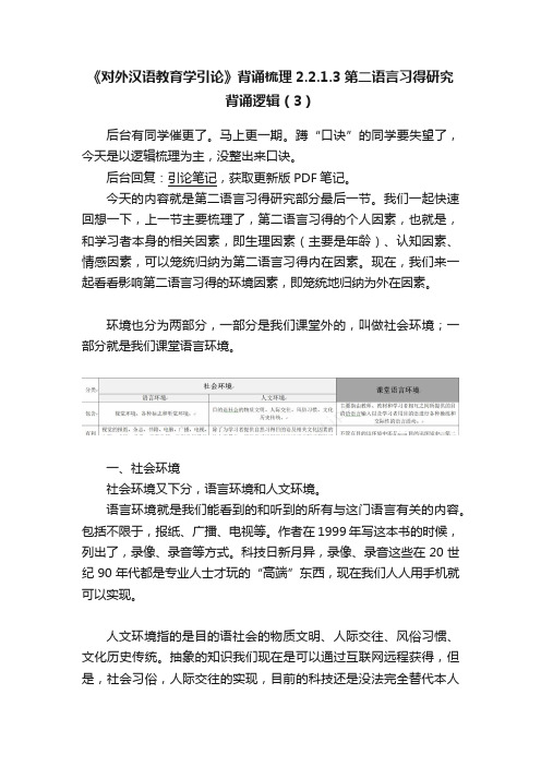 《对外汉语教育学引论》背诵梳理2.2.1.3第二语言习得研究背诵逻辑（3）